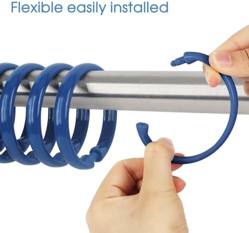 Navy Blue Shower Curtain Hooks - 12 Pcs Circular Plastic Shower Curtain Rings for Bathroom - O Shaped Dark Blue Shower Hooks Rings for Shower Curtain Rod