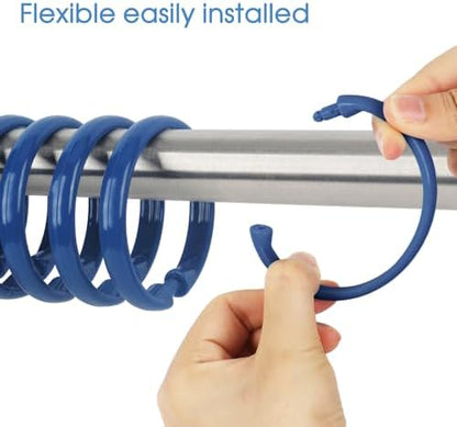 Navy Blue Shower Curtain Hooks - 12 Pcs Circular Plastic Shower Curtain Rings for Bathroom - O Shaped Dark Blue Shower Hooks Rings for Shower Curtain Rod