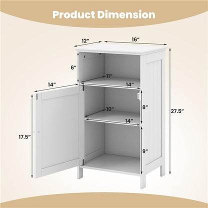 LDAILY Bathroom Cabinet, Freestanding Small Cabinet with Door, 3-Position Adjustable and Removable Shelf, Anti-Tipping Device, Wooden Floor Organizer for Bathroom, Kitchen, Office (White)