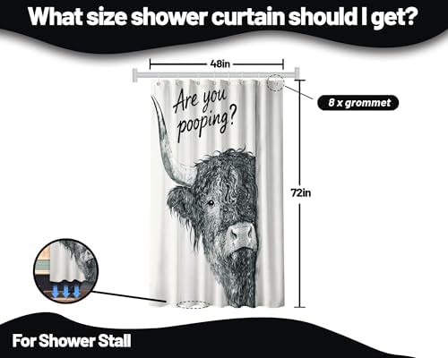 Small Stall Narrow Shower Curtain Highland Cow Stand Up, 48 x 72 in