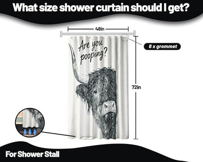 Small Stall Narrow Shower Curtain Highland Cow Stand Up, 48 x 72 in