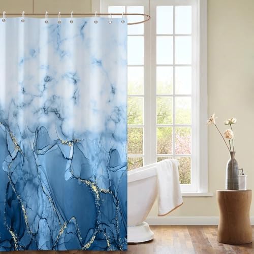 Light Blue Marble Stall Waterproof Shower Curtain 48x72 inches