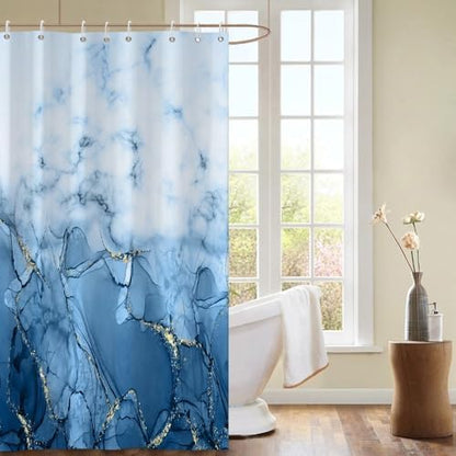 Light Blue Marble Stall Waterproof Shower Curtain 48x72 inches