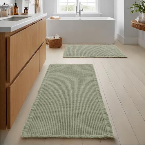 JIUZHEN Set of 2 Waffle Bathroom Rugs Non Slip Bath Mats, 16"x24"+24"x60"