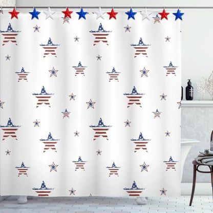 12-Piece 4th of July Red White Blue Stars Shower Curtain Hooks, Fourth of July Patriotic Stainless Steel Decorative Shower Hangers Rings for Bathroom Decor