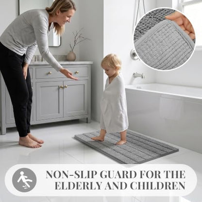 Bcoimo Bath Rug Mat,36x24 Chenille Non Slip Gray Bathroom Floor Shower Mats
