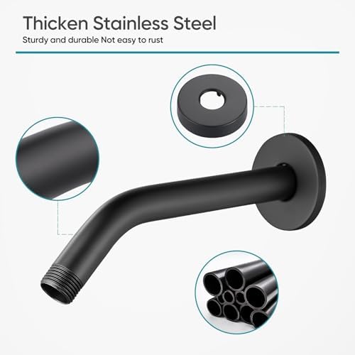 Cobbe Shower Arm with Flange and Teflon Tape, 6-Inches Wall Mounted Shower Pipe Arm Extension for Fixed Shower Head, Matte Black