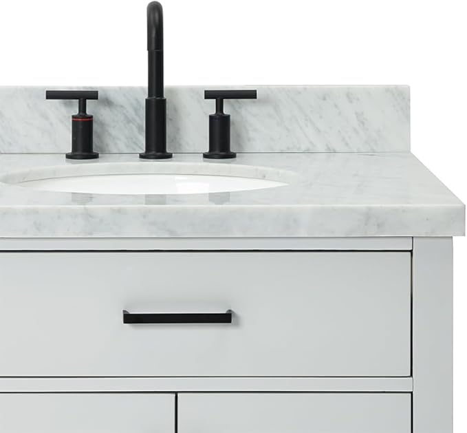 ARIEL Hepburn 72-inch Bathroom Vanity with Sink,Solid Wood, 1.5-inch Italian Carrara Marble Countertop & Backsplash, Double Oval Porcelain Sink, 4 Soft Closing Doors, 6 Dovetail Drawers, Grey