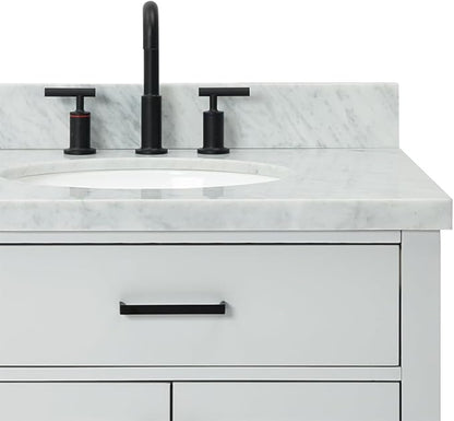 ARIEL Hepburn 72-inch Bathroom Vanity with Sink,Solid Wood, 1.5-inch Italian Carrara Marble Countertop & Backsplash, Double Oval Porcelain Sink, 4 Soft Closing Doors, 6 Dovetail Drawers, Grey