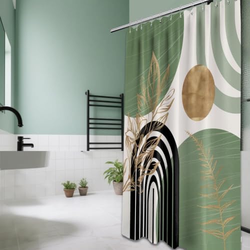 Sage Green and Gold Extra Long Shower Curtain, Tall 72X96 in