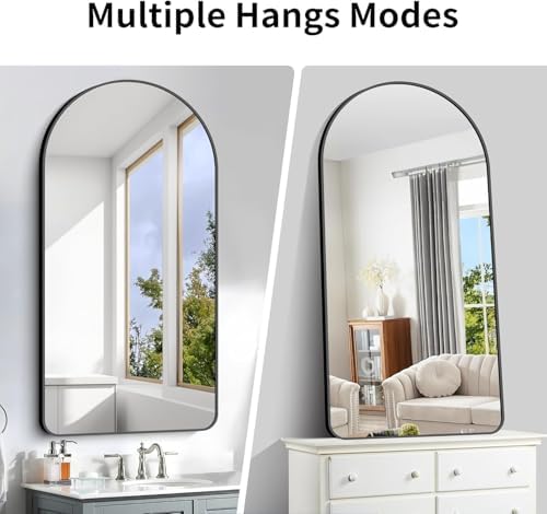 Arched Bathroom Mirror, 55"x36" Black Arched Mirror for Bathroom, Wall Mounted Mirror, Black Vanity Wall Mirror w/Metal Frame for Bedroom, Entryway, Living Room, Hanging or Leaning Against Wall