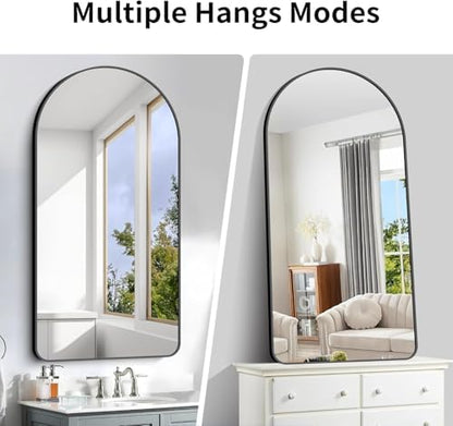 Arched Bathroom Mirror, 55"x36" Black Arched Mirror for Bathroom, Wall Mounted Mirror, Black Vanity Wall Mirror w/Metal Frame for Bedroom, Entryway, Living Room, Hanging or Leaning Against Wall