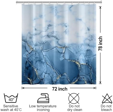 Light Blue Marble Long Waterproof Shower Curtain 72x78 inches