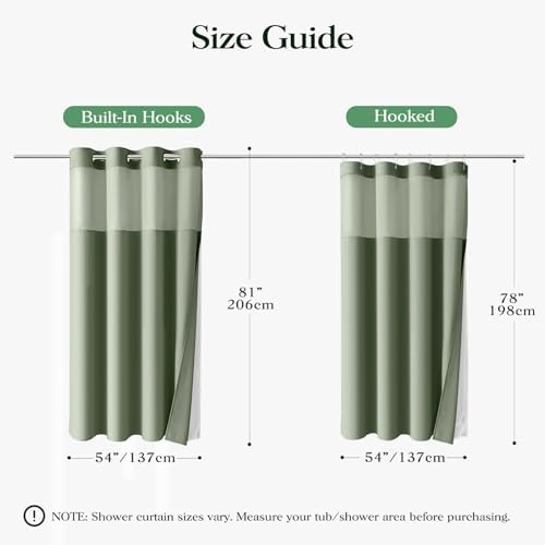 Dynamene Sage Green Hook Free Waffle Shower Curtain & Snap-in Liner,54x81