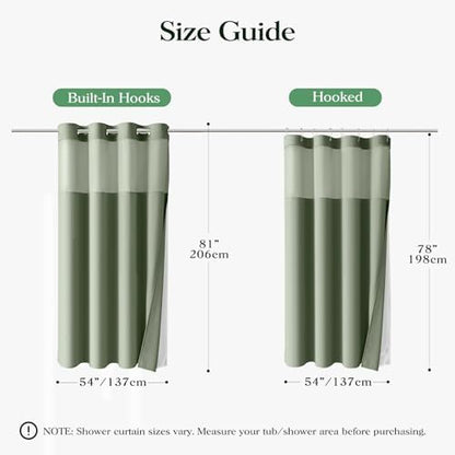 Dynamene Sage Green Hook Free Waffle Shower Curtain & Snap-in Liner,54x81