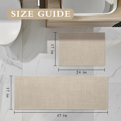 YIHOUSE Bathroom Rugs Thin Bath Mat Sets 2 Pieces Quick Dry,Beige