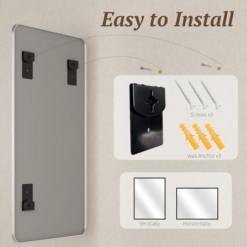 Bathroom Mirror 60" x 30", Large Rectangle Wall Mirror, Silver