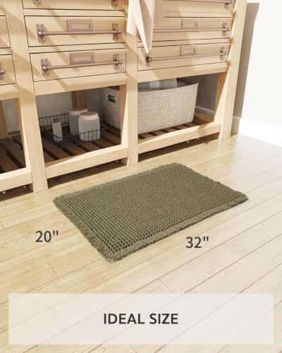 tchdio Waffle Bath Mat Rug, Super Absorbent Non Slip Bath Mats Ultra Soft Bathmat Machine Washable Bathroom Rugs with Tassels, Bath Rugs for Bathroom Floor Beside Tub, 20" x 32", Green