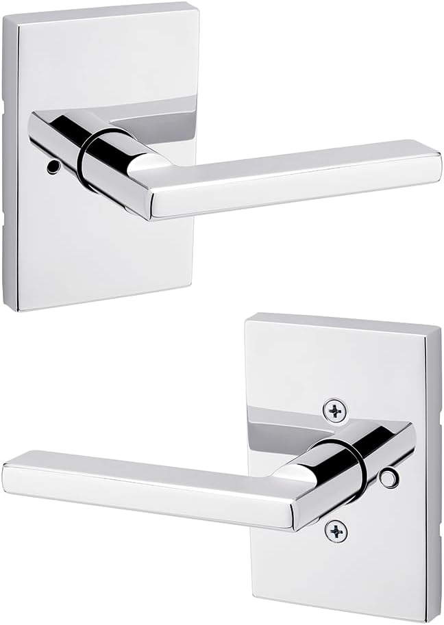 Kwikset Halifax Interior Privacy Door Handle with Lock, Door Lever for Bathroom and Bedroom, Polished Chrome Reversible Keyless Push Button Lock Door Lever