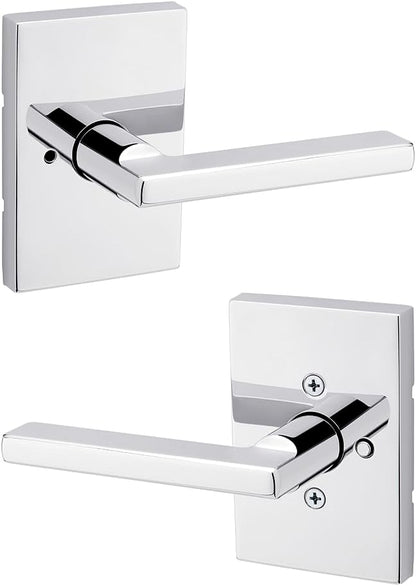 Kwikset Halifax Interior Privacy Door Handle with Lock, Door Lever for Bathroom and Bedroom, Polished Chrome Reversible Keyless Push Button Lock Door Lever
