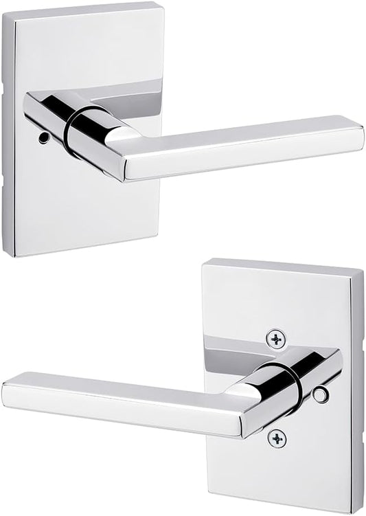 Kwikset Halifax Interior Privacy Door Handle with Lock, Door Lever for Bathroom and Bedroom, Polished Chrome Reversible Keyless Push Button Lock Door Lever