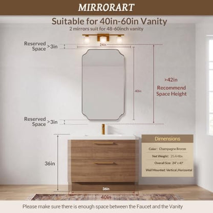 MIRRORART 24x40’’ Brushed Champagne Bronze Bathroom Mirrors for Wall
