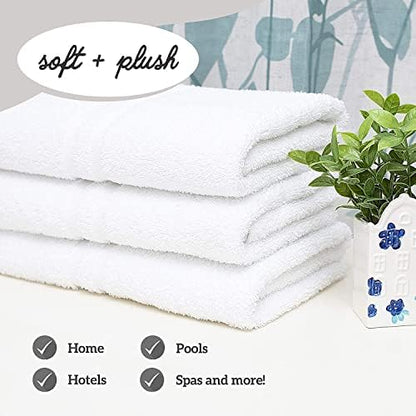 GREEN LIFESTYLE Bath Towels 24" x 50" 48 Pack - White Large Bath Towels, Soft Absorbent Thick Towels for Hotel, Spa, Gym and Bathroom Use, Cotton Blend Bulk Towel Set