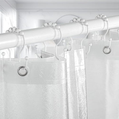Goowin Shower Curtain Hooks, 12 Pcs Shower Curtain Rings, Stainless Steel Shower Curtain Hangers, Double Hook Shower Curtain Hooks, Smooth Sliding Anti-Drop Shower Rings for Curtain (White)