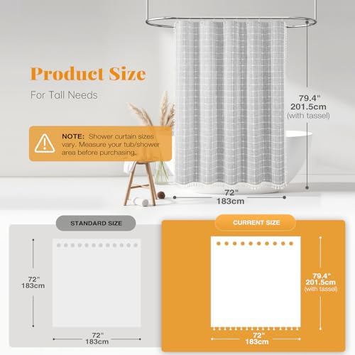 BTTN 72x78 Boho Farmhouse Linen Heavy Duty Cloth Shower Curtain, Gray/Grey