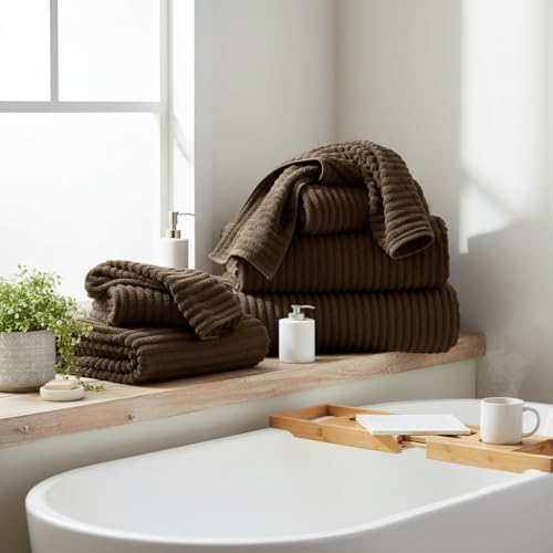 6 Piece Bath Towel Set, 40"x80" Oversized Bath Sheets, Brown