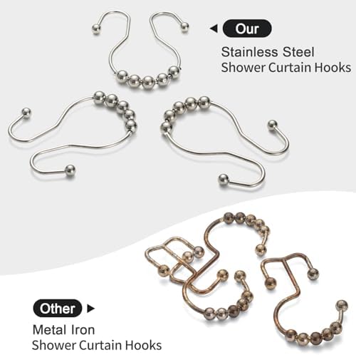 Goowin Shower Curtain Hooks, 12 Pcs Shower Curtain Rings, Stainless Steel Shower Curtain Hangers, Double Hook Shower Curtain Hooks, Smooth Sliding Anti-Drop Shower Rings for Curtain (Nickel)