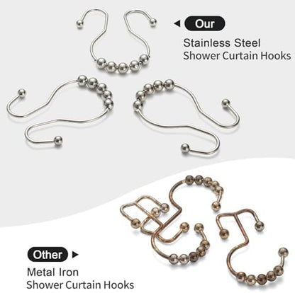 Goowin Shower Curtain Hooks, 12 Pcs Shower Curtain Rings, Stainless Steel Shower Curtain Hangers, Double Hook Shower Curtain Hooks, Smooth Sliding Anti-Drop Shower Rings for Curtain (Nickel)