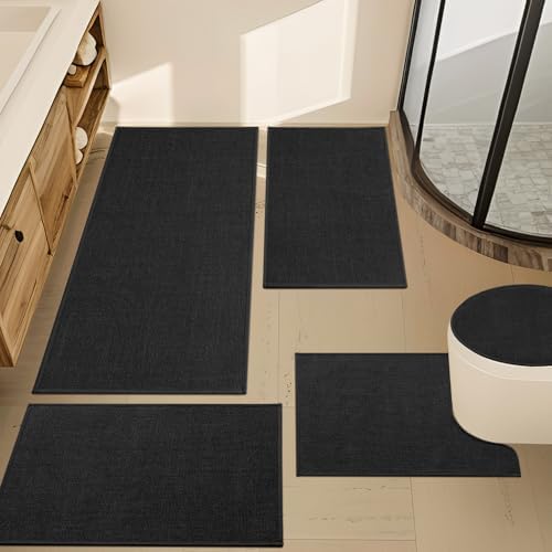 YIHOUSE Bathroom Rugs Thin Bath Mat Sets 5 Pieces Quick Dry,Black