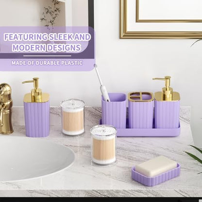 XLHOMO Bathroom Accessory Set - 26PC Bathroom Shower Curtain and Rug Set, Bathroom Accessories Set, Purple Bathroom Set with Trash Can, Toilet Brush, Qtip Holder & Soap Dispenser