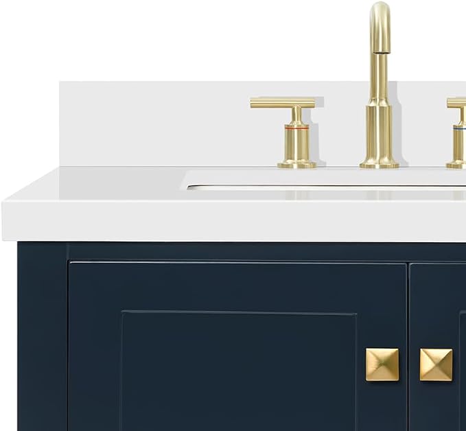 ARIEL Cambridge 72-inch Bathroom Vanity with Sink,Solid Wood, 1.5-inch Pure White Quartz Countertop, Double Rectangular Porcelain Sink, 4 Soft Closing Doors, 6 Dovetail Drawers, Midnight Blue