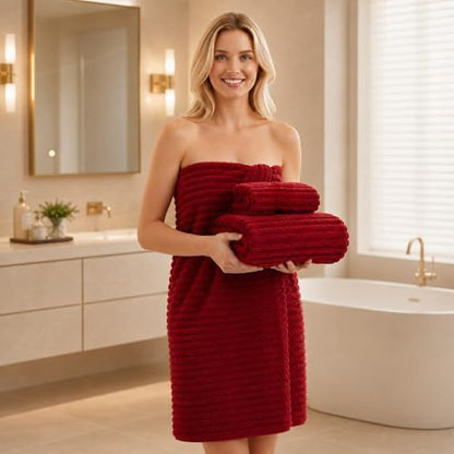 6 Piece Bath Towel Set, 30"x60" Microfiber Towels,Red