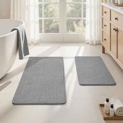 HOMEIDEAS Bathroom Rugs Set 2 Piece Thin Non Slip, Grey 17"x24"+20"x32"