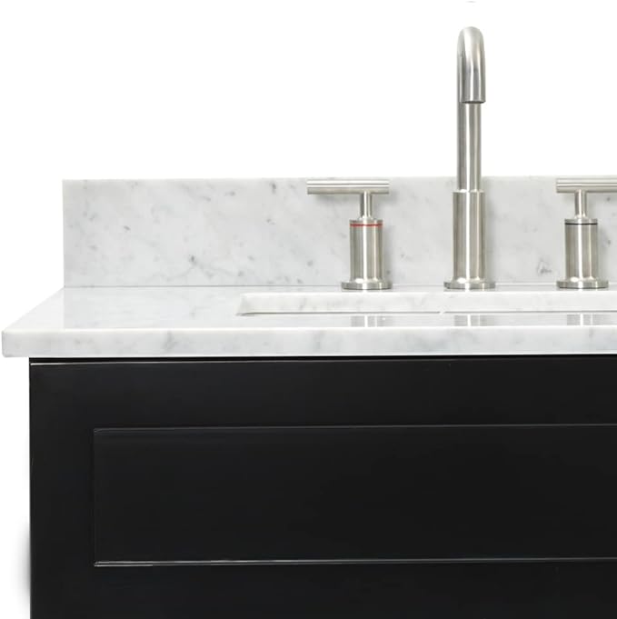 ARIEL Hamlet 72-inch Bathroom Vanity with Sink,Solid Wood, 0.75-inch Italian Carrara Marble Countertop & Backsplash, Double Oval Sink, 4 Soft Closing Doors, 3 Dovetail Drawers, Black