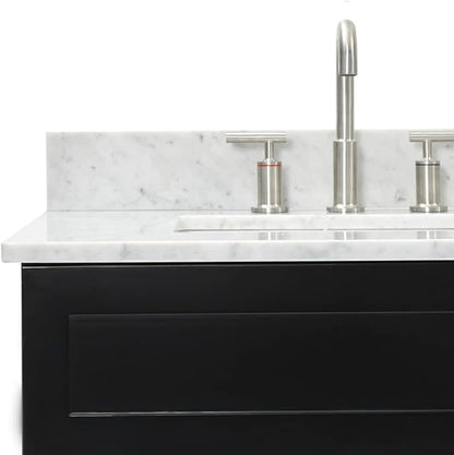 ARIEL Hamlet 72-inch Bathroom Vanity with Sink,Solid Wood, 0.75-inch Italian Carrara Marble Countertop & Backsplash, Double Oval Sink, 4 Soft Closing Doors, 3 Dovetail Drawers, Black