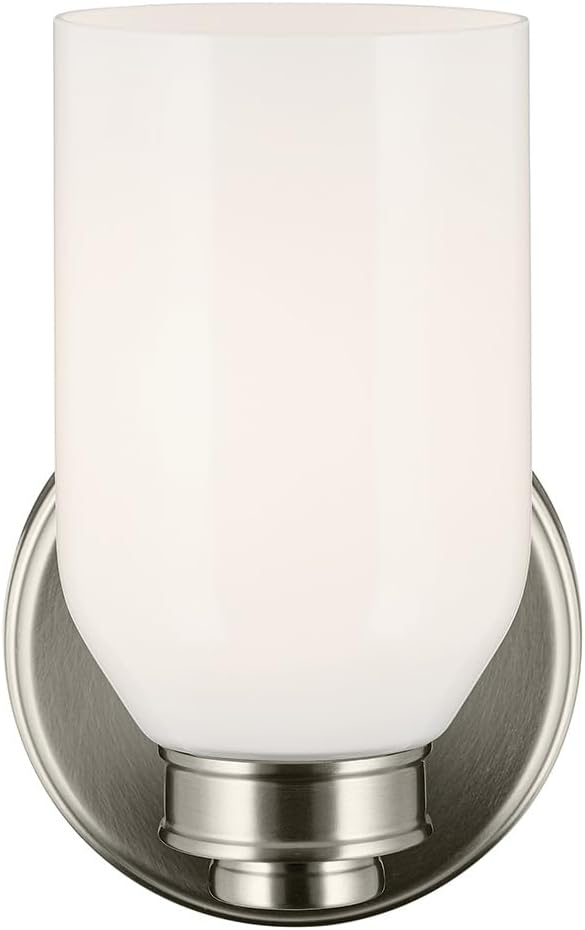 Kichler Shae 5" 1-Light Wall Sconce with White Opal Glass in Brushed Nickel, Modern, for Vanity, Fireplace, Buffet, Hallway, Vanity Mirror, (8.25" H x 5" W), 55200NI