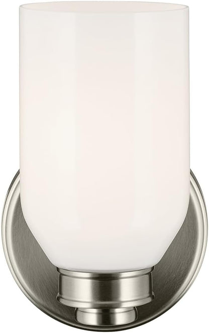 Kichler Shae 5" 1-Light Wall Sconce with White Opal Glass in Brushed Nickel, Modern, for Vanity, Fireplace, Buffet, Hallway, Vanity Mirror, (8.25" H x 5" W), 55200NI