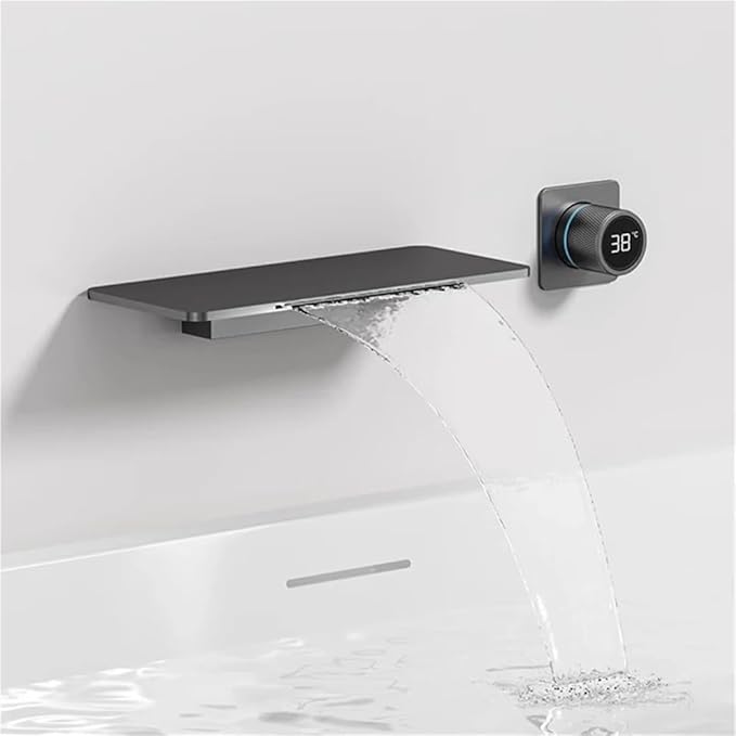 Faucet Gun Concealed Basin Faucet Hidden Embedded Waterfall Cold and Hot Digital Display Bathtub Faucet(Gun Gray) Faucet
