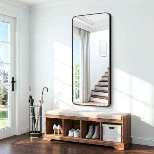 BONEWEI 66x30 inch Large Bathroom Mirror,Black Rectangle Mirror,Wall Mounted Bathroom Frame Vanity Mirror with Round Corner for Bedroom Living Room, Entryway Hangs Horizontal or Vertical
