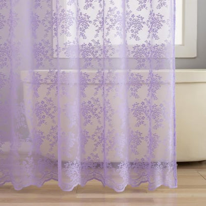 TUDECO Lavender Purple Lace Shower Curtain with Valance, 72 x 72 Inch