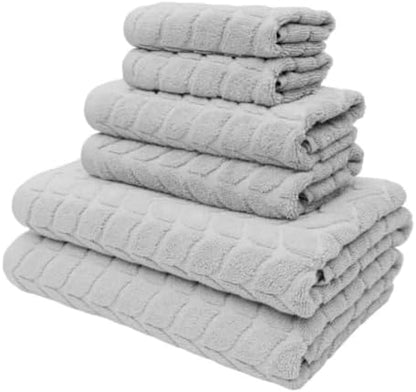 BAGNO MILANO Turkish Cotton Bath Towels, Hand Towels - Soft Plush Jacquard Collection - Highly Absorbent Towel Set (Light Grey, 6 pcs Towel Set)