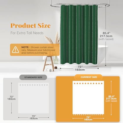 BTTN 72x84 Long Farmhouse Linen Heavy Duty Shower Curtain, Emerald Green