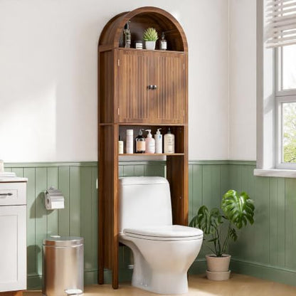 Arched Over The Toilet Storage Cabinet with Acrylic Doors, Bathroom Shelf
