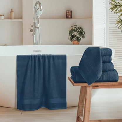 Belizzi Home 8 Piece Towel Set 100% Ring Spun Cotton, 2 Bath Towels 27x54, 2 Hand Towels 16x28 and 4 Washcloths 13x13 - Ultra Soft Highly Absorbent Machine Washable Hotel Spa Quality - Mineral Blue