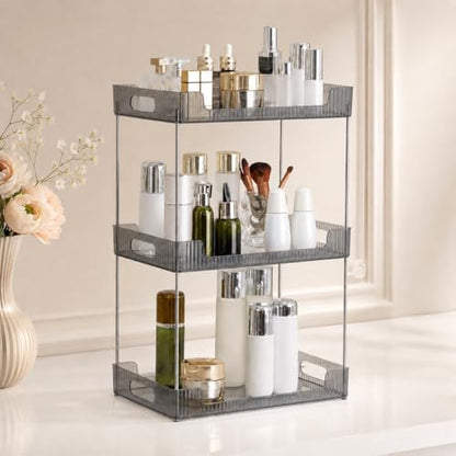 Goderewild 3-Tier Bathroom Counter Organizer, Multi-Purpose Cosmetics Skincare Shelf, Makeup Organizer for Vanity Tray, Countertop Storage Solution for Kitchen and Bath. (Smoky Gray)