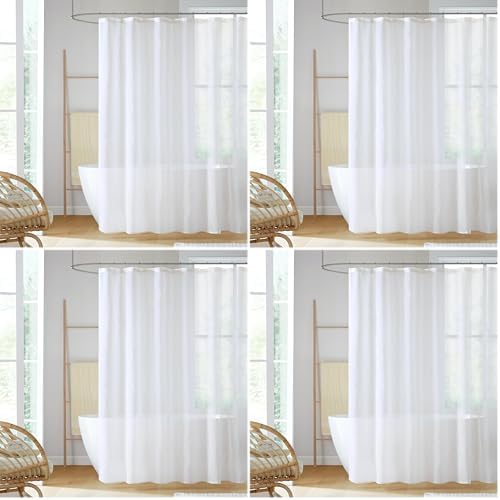 Madison Park Anna Sheers Shower Curtain, Textured Striped Accent Design, Modern Mid-Century Bathroom Decor, Machine Washable, Fabric Privacy Screen Ivory, 72" W x 72" L (Pack of 4)